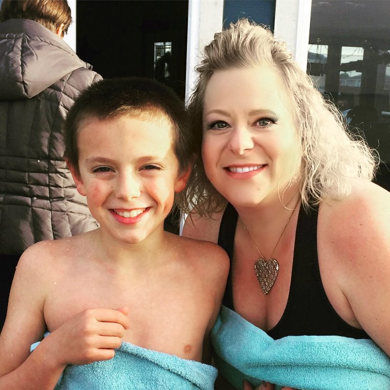 Polar Bear Plunge 2019 - Pacific Ocean, WA. Lorena McLauchlin & Son, Dawson.